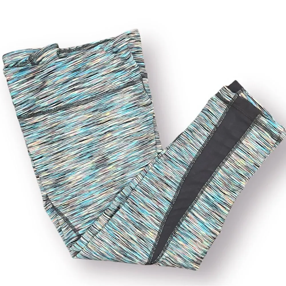 Zella Space Dye Colorful Marled Mesh Ankle Leggings Blue Multicolor M